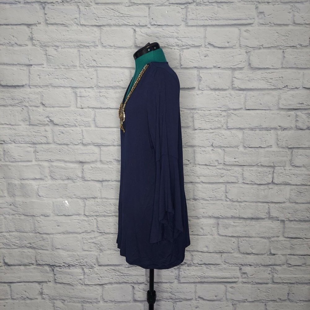 ROAMANS Womens Navy Blue Beaded Neck Bell Slerve Tunic Sz 14/16 - Picture 4 of 8